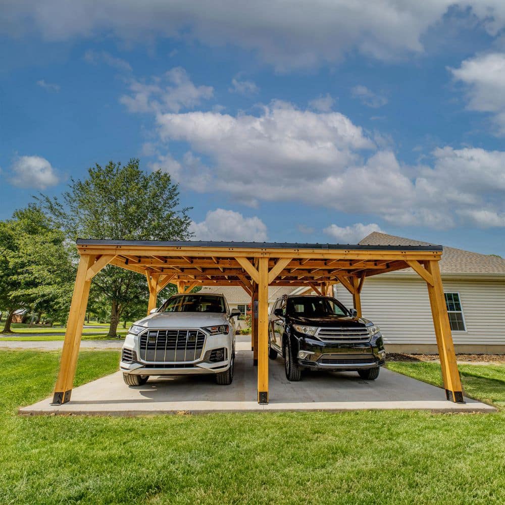 Kingsport 20' x 20' Cedar Wood Carport with Black Steel Roof