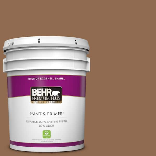 BEHR PREMIUM PLUS 5 gal. #PPU4-01 Caramel Swirl Eggshell Enamel Low Odor Interior Paint & Primer