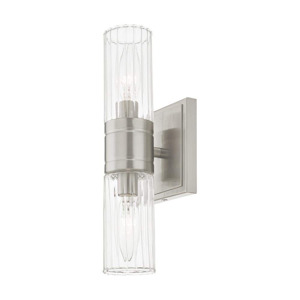 Midtown Brushed Nickel 2-Light Vanity with Clear Fluted Glass