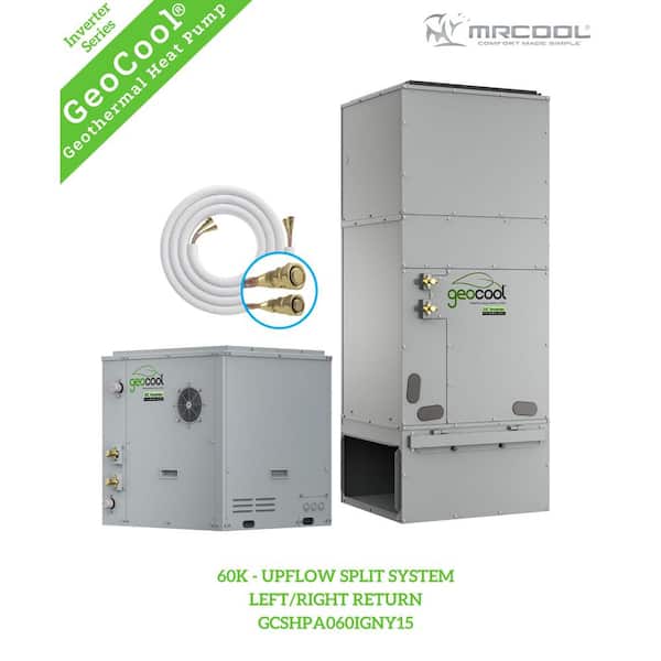 GeoCool Geothermal 60k BTU 5-Ton Vertical Upflow Split Heat Pump System-Left/Right Return-15 ft. Line Set