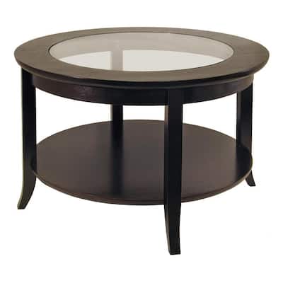 Genoa 30 in. Espresso Medium Round Composite Coffee Table with Shelf