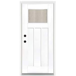 36 in. x 80 in. Smooth White Right-Hand Inswing Water Wave Craftsman Finished Fiberglass Prehung Front Door