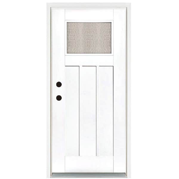 null 36 in. x 80 in. Smooth White Right-Hand Inswing Water Wave Craftsman Finished Fiberglass Prehung Front Door