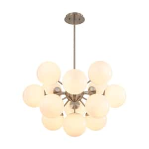 Carla 13-Light 23.6 in.W Brushed Nickel Modern Chandelier with Bubble Cluster Light Glossy Opal Glass for Living Room