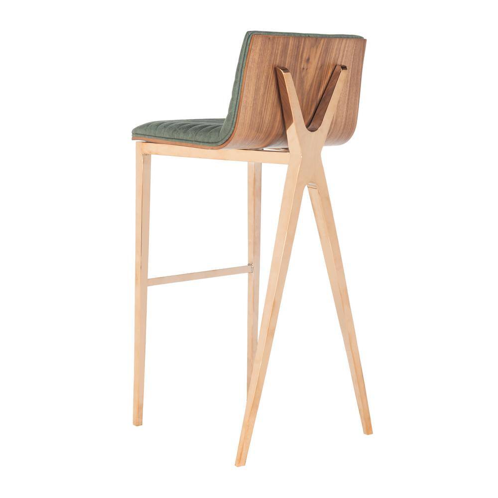 Deluxe Copper Swivel Bar Stool with Ash Green Faux Leather