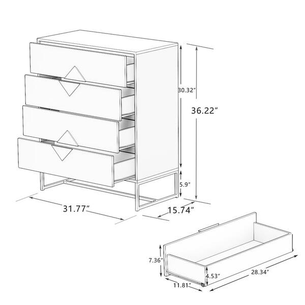 Tatahance 4 Drawers White Storage, Bedroom Dresser Dimensions