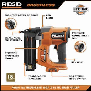 18V Brushless Cordless 18-Gauge 2-1/8 in. Brad Nailer (Tool Only) with CLEAN DRIVE Technology