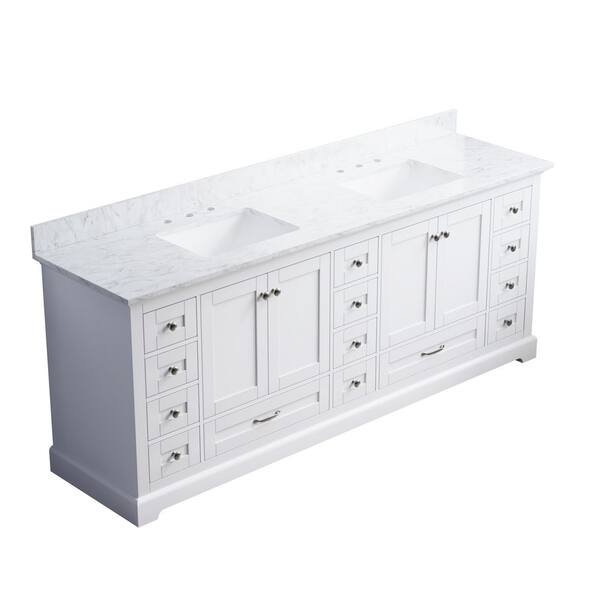 84 in. Solid Wood Freestanding White Bath Vanity with Pure White Cultured Marble Countertop Top Assembled