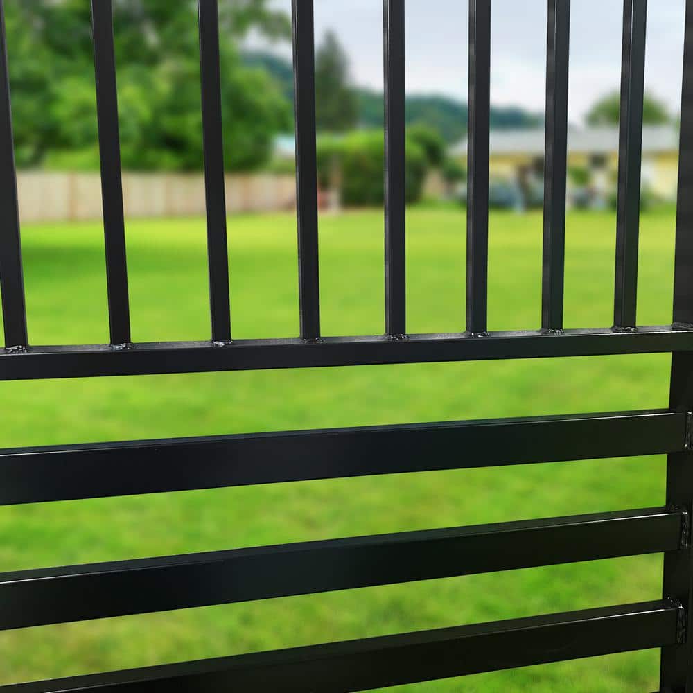 Barcelona Style Black Steel Dual Swing Driveway Gate 16 x 6 Feet