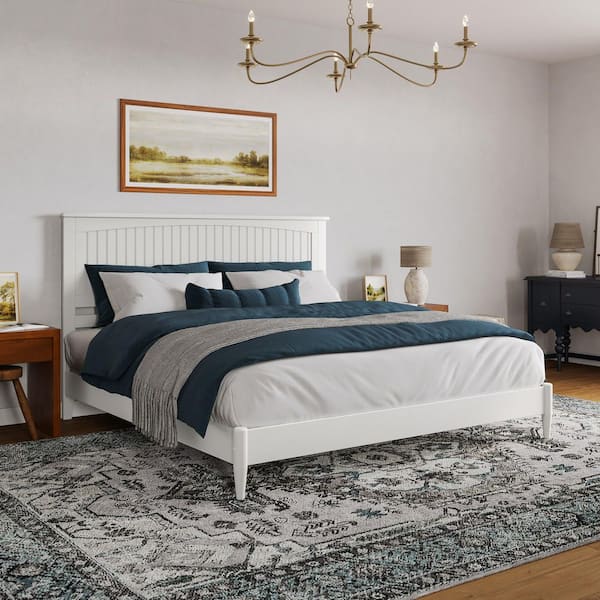 AFI Naples White Solid Wood Frame King Low Profile Platform Bed