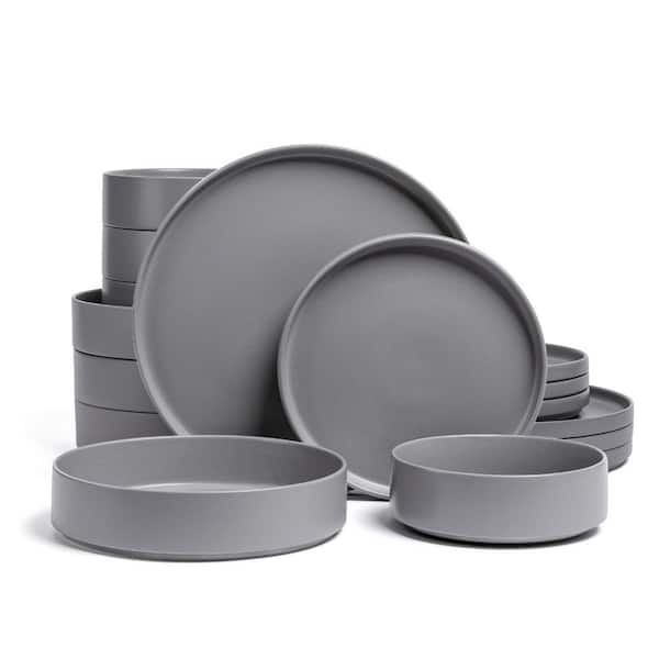 Stackable 16-Piece Semi-Matte Charcoal Hand-Finished Stoneware Dinnerware Set, Service for 4