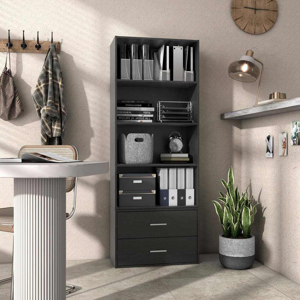 Black 47" Modern Stackable 4-Tier Wood Cube Bookcase