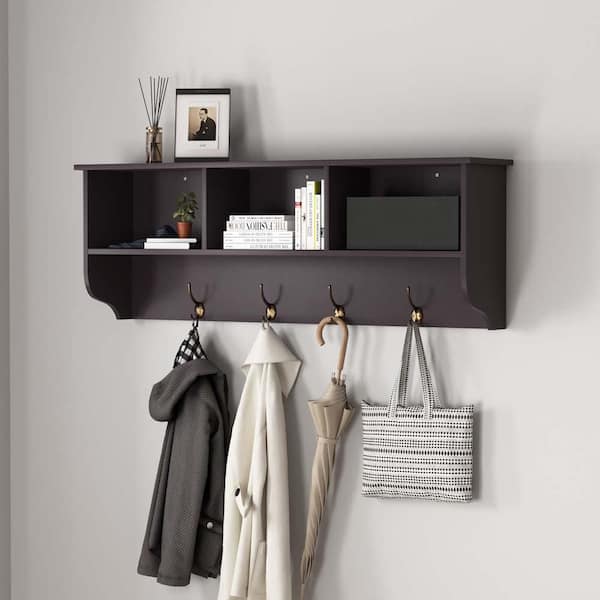 W x D Black Wall Mounted Coat Rack with Dual