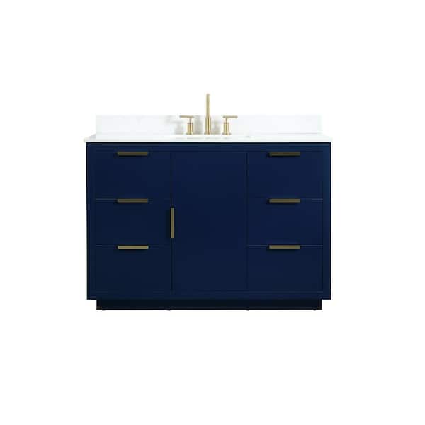 Unbranded Simply Living 48 in. W x 22 in. D x 34 in. H Bath Vanity in Blue with Calacatta White Engineered Marble Top