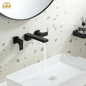 Double Handles Wall-Mounted Waterfall Bathroom Faucet Brass in Matte Black