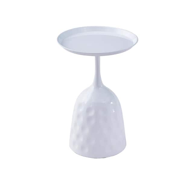 Sudzendf White Metal Round Outdoor Side Table 1-Piece