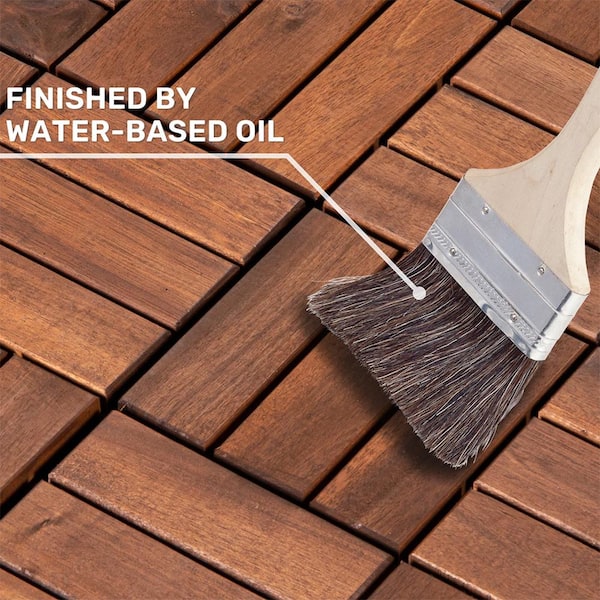 YOFE Brown Acacia Wood 3/4 in. T x 12 in. W Solid Hardwood Flooring Interlocking Deck Tiles - Checker Pattern(30 sqft/case)