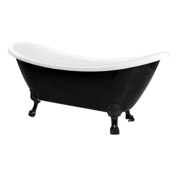 castellousa Daphne 59.05 in. x 28.34 in. Soaking Black and White Acrylic Clawfoot Bathtub With Center Drain And Black Tiger ft.