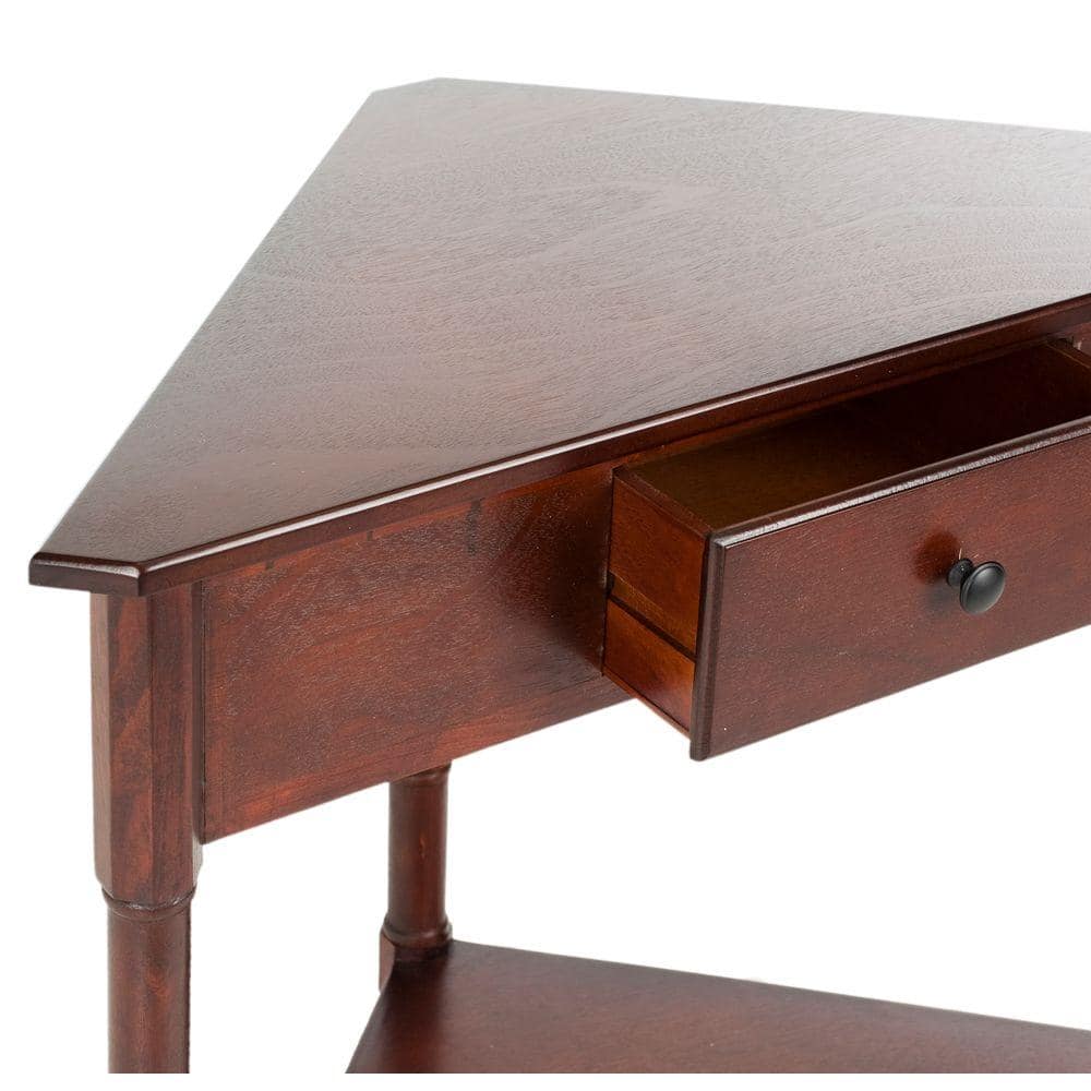 Cherry Triangular Wood Corner Console with Storage, 38"x22"