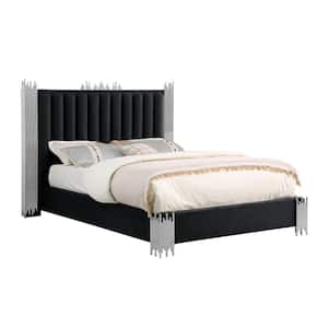 Clarisse Black Velvet Fabric Upholstered Wood Frame Queen Platform Bed With Stainless Steel Legs