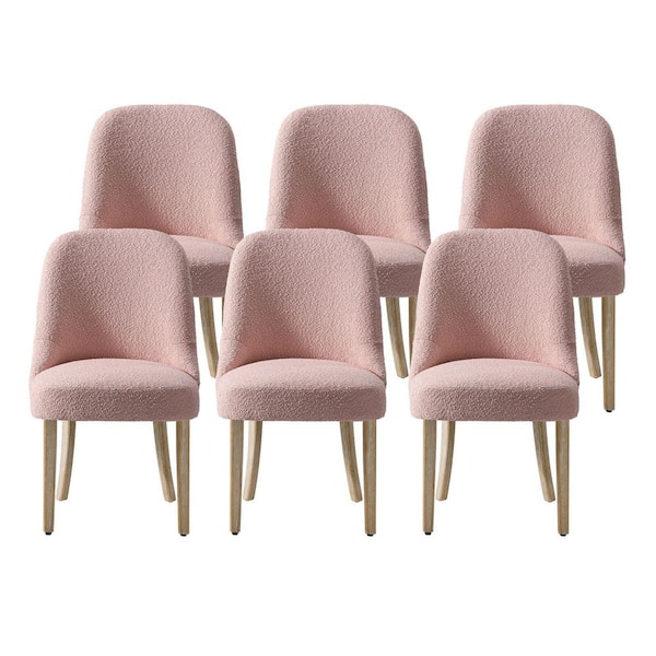 Water and Stain Resistant Boucle Upholstered Side Chair (Set of 6), Dusty Peach
