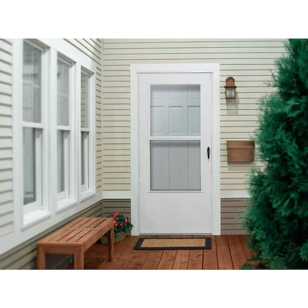 30 in. x 80 in. White Universal 3/4 Light Aluminum Storm Door with Black Hardware
