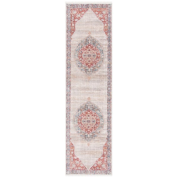 Kenitra 2 ft. x 10 ft. Ivory/Red Medallion Runner Rug