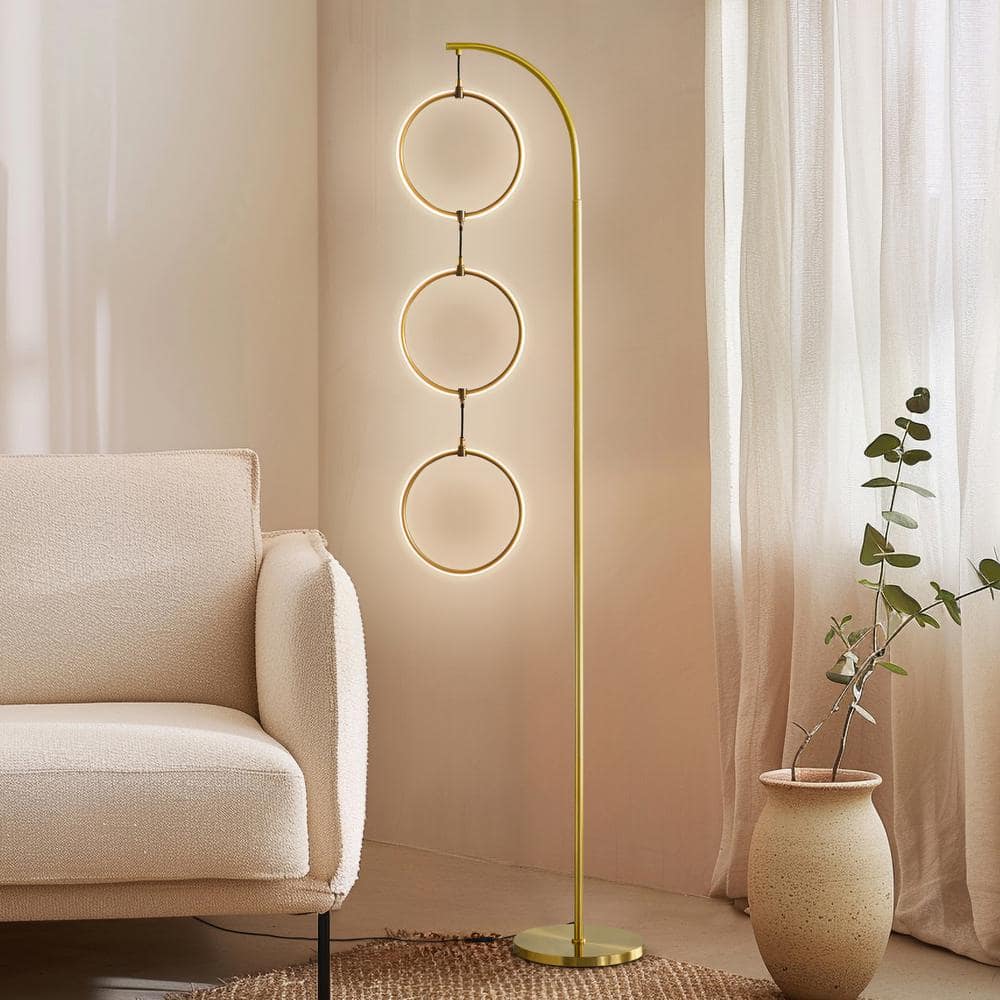 Brass Arc LED Floor Lamp with 3-Way Touch Switch