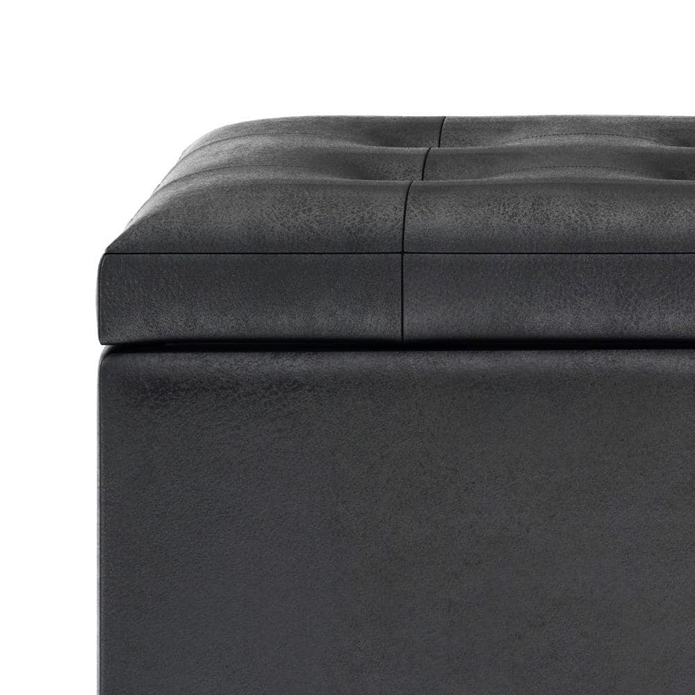 Cosmopolitan Distressed Black Tufted Footstool with Storage