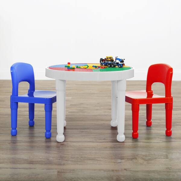 Tot Tutors Kids 2-in-1 Plastic LEGO-Compatible Activity Table and 2 Chairs Set Primary colors for sale online 