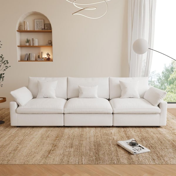 Modular 119 in. Flared Arm Linen Oversized 3-Piece Comfy Loveseat Modular Sectional Sofa with Washable Cover in. Gray