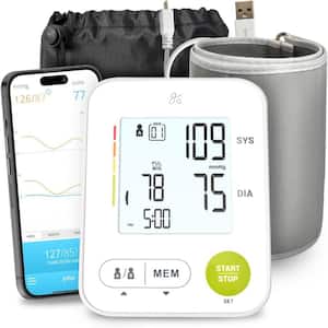 Bluetooth Blood Pressure Monitor Upper Arm BP Monitor with Balance Health App in White