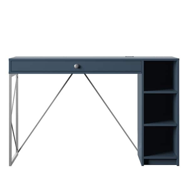 Twin Star Home 47.38 in. Fontana Blue Writing Desk with USB Charging Ports