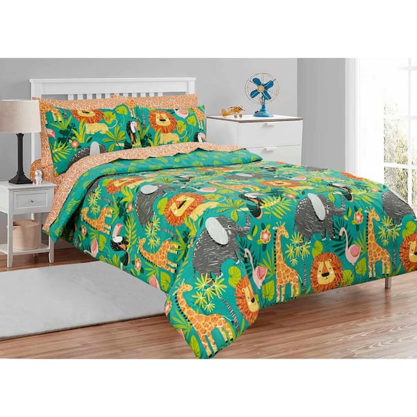Jungle Safari 7-Pieces Bed In A Bag With Sheet Set, Microfiber, Multi-Color, Full