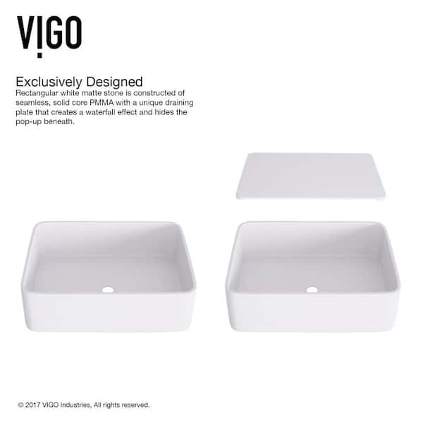 VIGO Jasmine Modern White Matte Stone 18 in. L x 15 in. W x 5 in