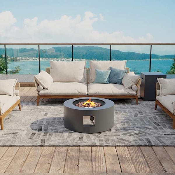 UPHA 28 in. 40,000 BTU Dark Gray Round Iron Outdoor Propane Gas Fire ...