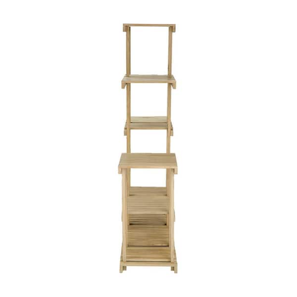 Benjara 66.9 in. Teak Wood Rectangular Wood Plant Stand with Multi