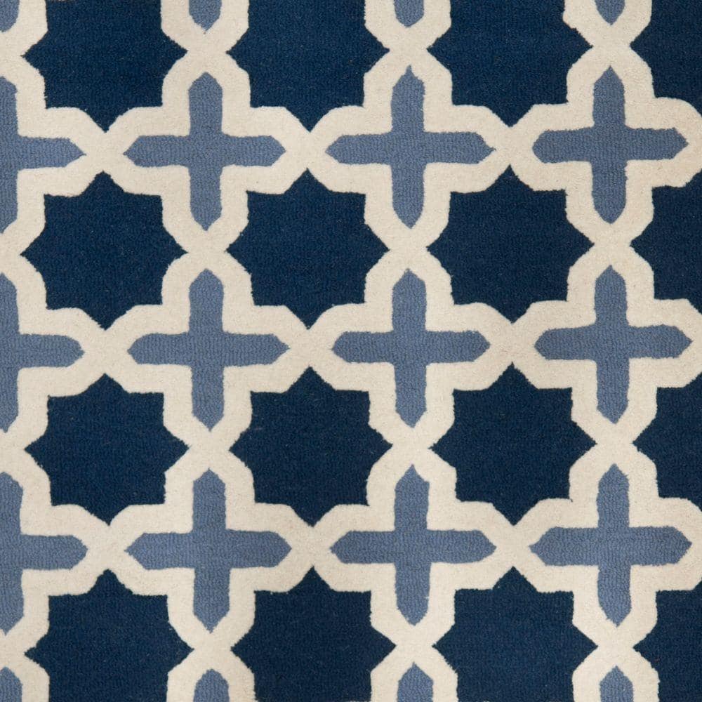 Handmade Blue and Ivory Wool Geometric Area Rug, 10' x 14'