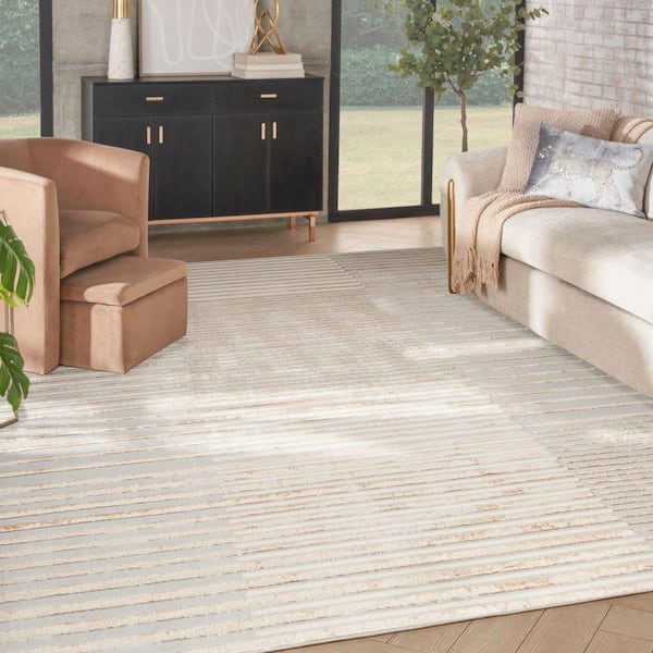 Brushstrokes Beige Silver 9 ft. x 12 ft. Abstract Contemporary Area Rug