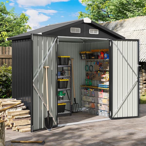 Black 6 ft. W x 4 ft. D Metal Shed with Vents for Tools Garden (22 sq. ft. )