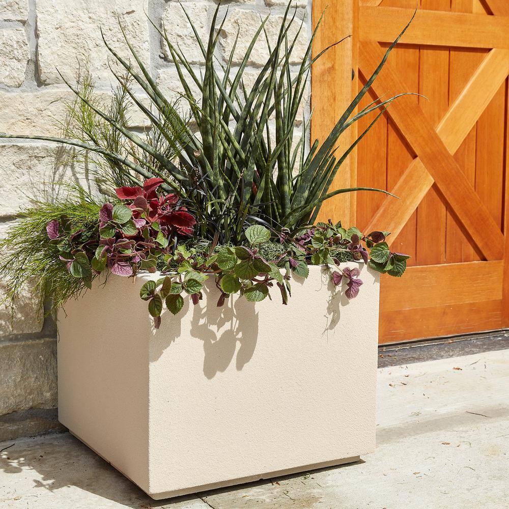 Extra Large White Granite Square Outdoor Planter with Drainage Holes