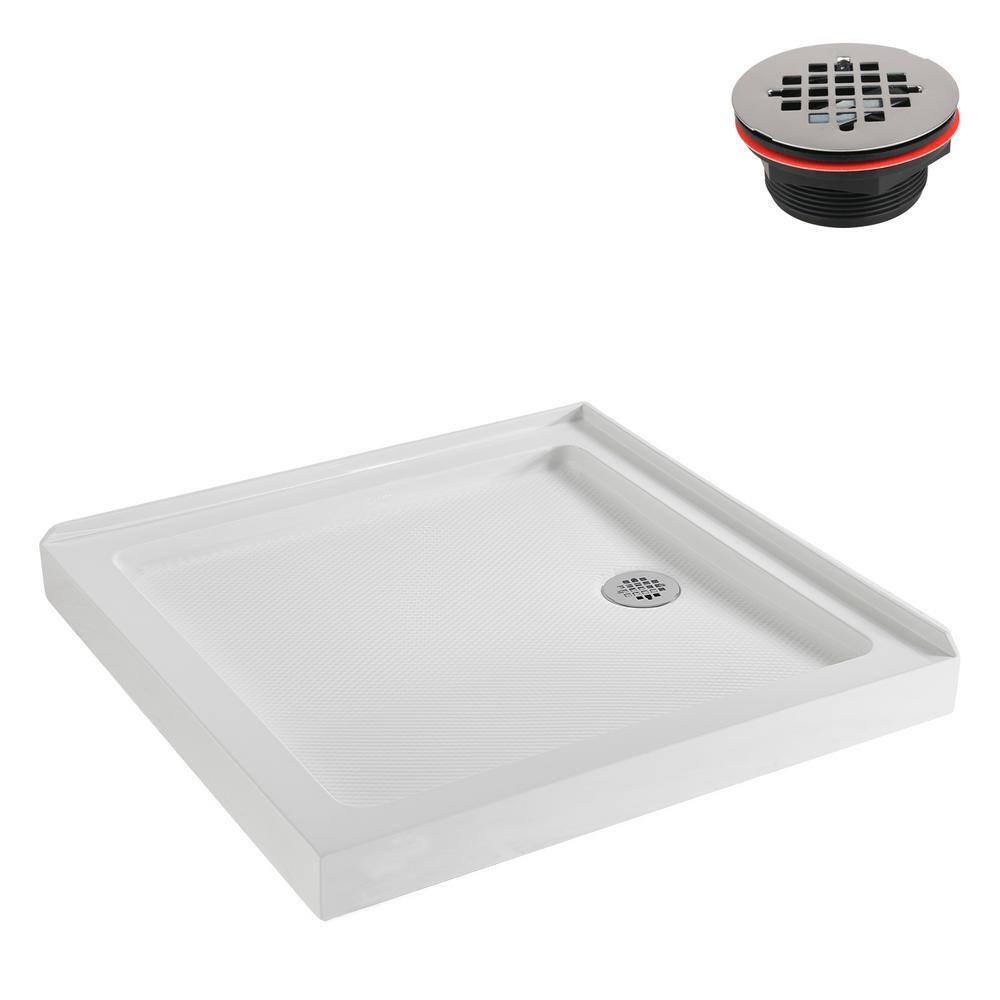 36'' White Acrylic Square Shower Base with Right Drain