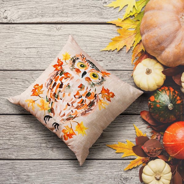 Sara B. Autumn Owl Holiday Plush Polyester 20 in. x 20 in. Throw Pillow