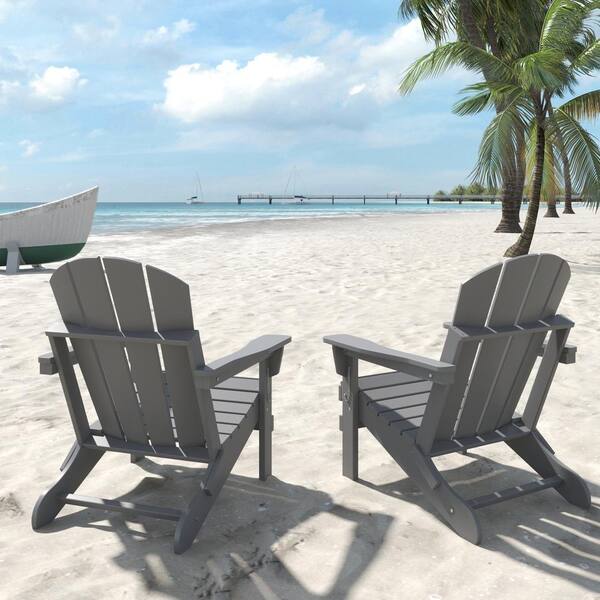 Flynama Gray Wood Outdoor Folding Beach Chair for Garden
