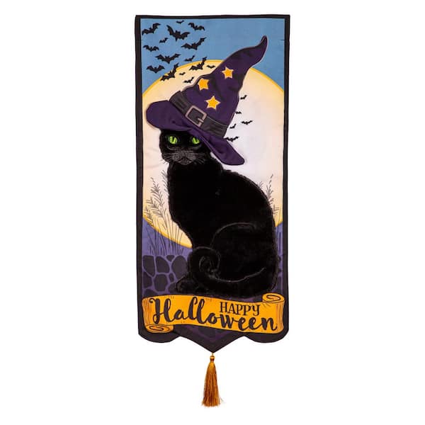 2-1/2 ft. x 1 ft. Happy Halloween Black Cat Everlasting Impression Textile Decor Garden Flag