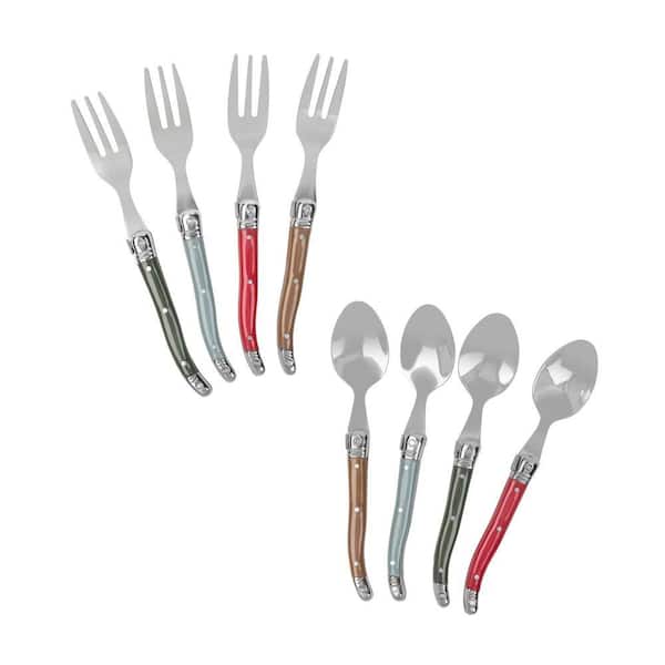 8-Piece Laguiole Dessert or Cocktail Spoon and Fork Set-Holly Berry
