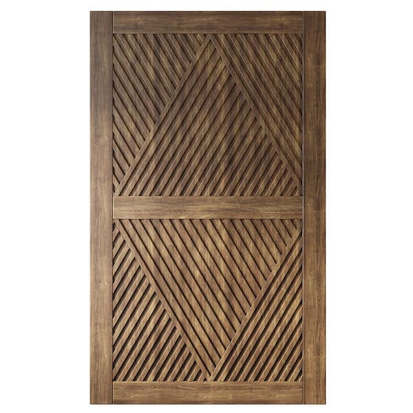 LT 42 in. x 80 in. C-Panel Solid Core Dark Walnut Diamond Design Pine Wood Interior Sliding Barn Door Slab