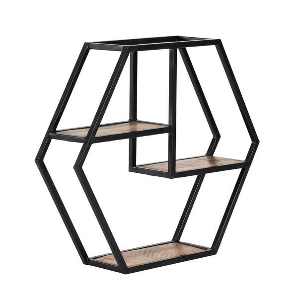 MH LONDON Halliday (22.75 in x 6.25 in x 26 in) - Black & Natural - Iron & Wood - Floating Decorative Wall Shelf