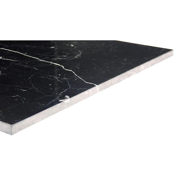 Marble Mrqb Marquina Black 12 in. x 12 in. Polished Marble Floor and Wall Tile (5.01 Sq. Ft./Case, 5-Pieces)