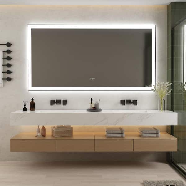 CASAINC 77 in. W x 36 in. H Large Rectangular Frameless Anti-Fog Wall-Mounted LED Bathroom Vanity Mirror